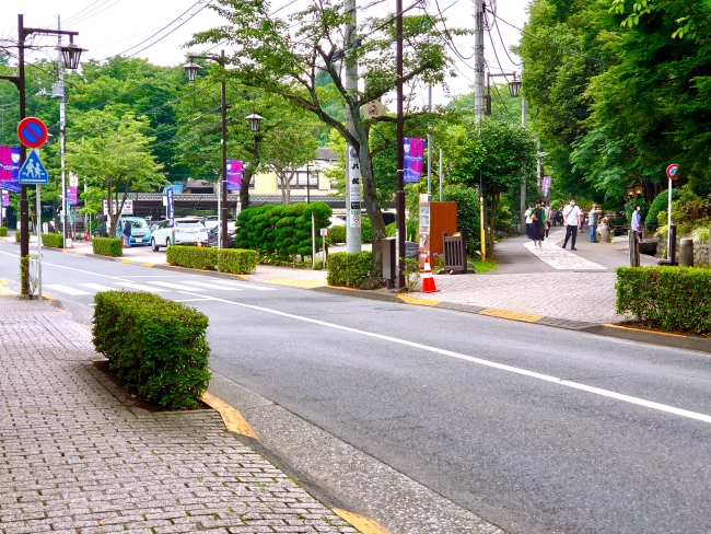通りの向こう側には参道が
